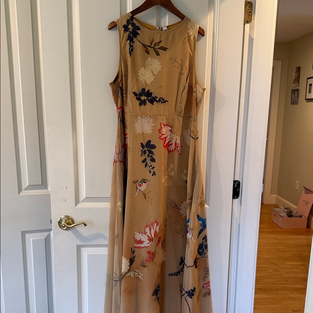 Sleeveless Tan Floral Maxi Dress